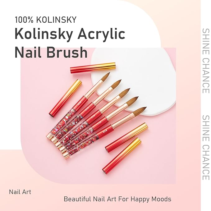 Acrylic Nail Brush Size 16, 100% Real Kolinsky Nail Brush for Acrylic Powder Application, Handmade Women Manicure Nail Extension Tool for Professional DIY Home Salon and Beginner