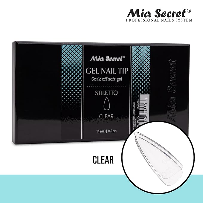 Mia Secret Soak off CLEAR Soft Gel Nail Tip MADE IN USA for Salon and DIY (Clear 140 Tips, Stiletto)