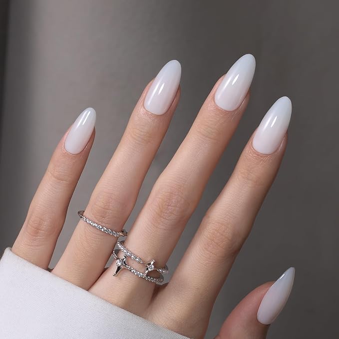 Beetles Natural Milky White Nail Tips | 160PCS, 16 Sizes Medium Almond Nail Tips | Pre-Colored Full Cover Soft Nail Gel Fake Nails | Salon-Gel Look for DIY Manicure