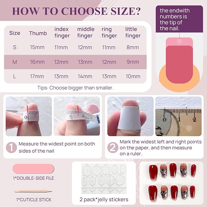 Fake Nails Set Red Medium Square Bling Glossy Rhinestone False Nail Tips, Press On Nails, Artificial Art Nails Finger Manicure for Women and Girls(CDJ0002-M)