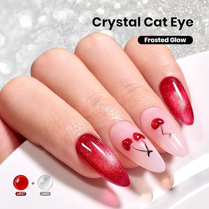 Beetles Stay Shining Silver Cat Eye Gel Nail Polish - 15ML Frosted Glow Silver Glitter Cat Eye Gel Polish with Magnet Soak Off UV Velvet Nail Polish Salon DIY Manicure Gift for Women