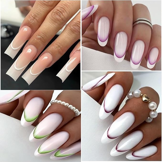 9 Colors French Manicure Nail Art Stickers, 3D Gradient French Tip Stickers Self-Adhesive Nail Decals for DIY Nail Art Decoration 9 Sheets