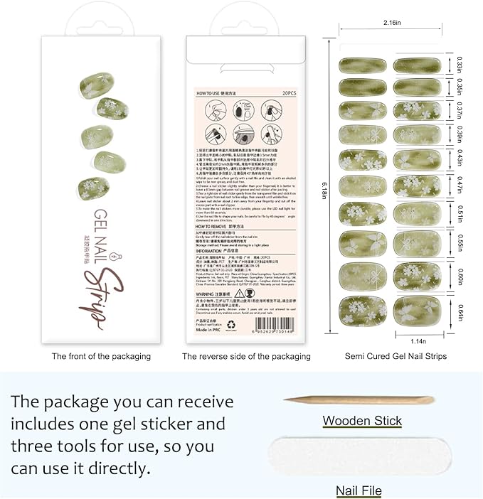 SILPECWEE Semi Cured Gel Nail Strips (Hazy Flower - 20 PCS), Gel Nail Stickers Full Wraps for Women, UV Light Required | Salon Quality | Long Lasting - Include File, Cuticle Stick