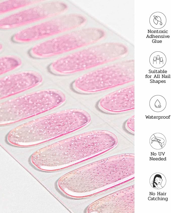 Nail Polish Strips (No UV Lamp Needed) - 22 Pcs Salon Quality Gel Nail Stickers - Long Lasting Wraps (Vintage Rose Glitter)