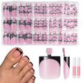 Toe Nail Press On with 2 Nail Glue, 150pcs Square French 15 Sizes Thick Soft False Toenail Extension, Black Full Cover Acrylic for Women Nail Art DIY