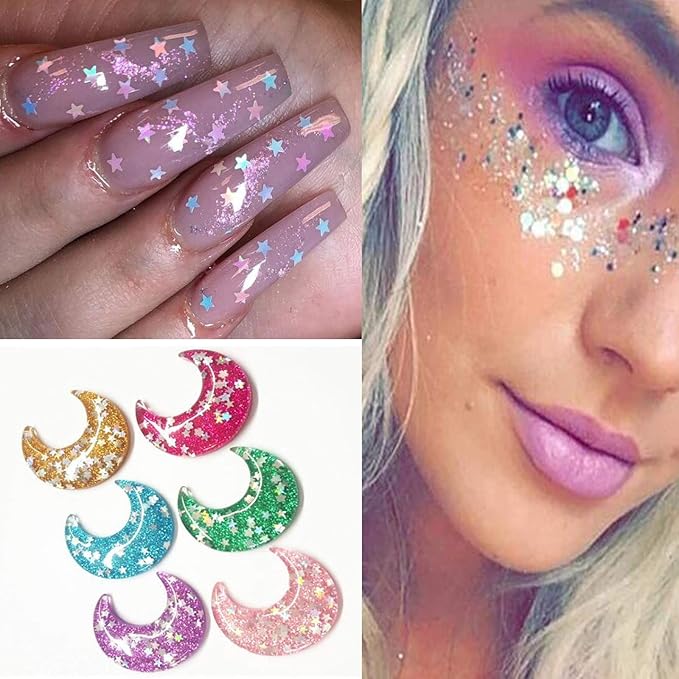 80g Mixed Color Star Chunky Glitter Sequins Iridescent Holographic Stars Glitters Flakes Sparkles Sticker Arts Crafts Resin Supplies Nail Art DIY Designs Decor Confetti (Star)