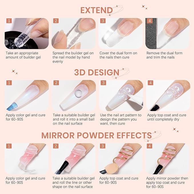 Solid Builder Nail Gel, 60g Large Capacity Clear 3D Nail Sculpting Hard Gel for nails Art Non-Sticky Hand for Carving Extension with Chrome Powder Home DIY Manicure