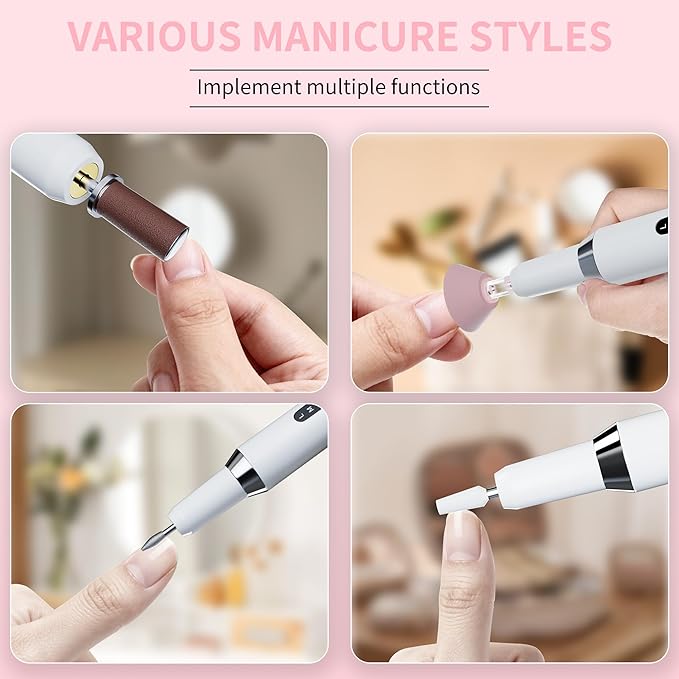 Nail Drill Kit,Nail File Cordless Nail Drill Machine for Gel Powder Nails,Professional Portable Manicure Pedicure Rechargeable Lightweight for Home Salon Use
