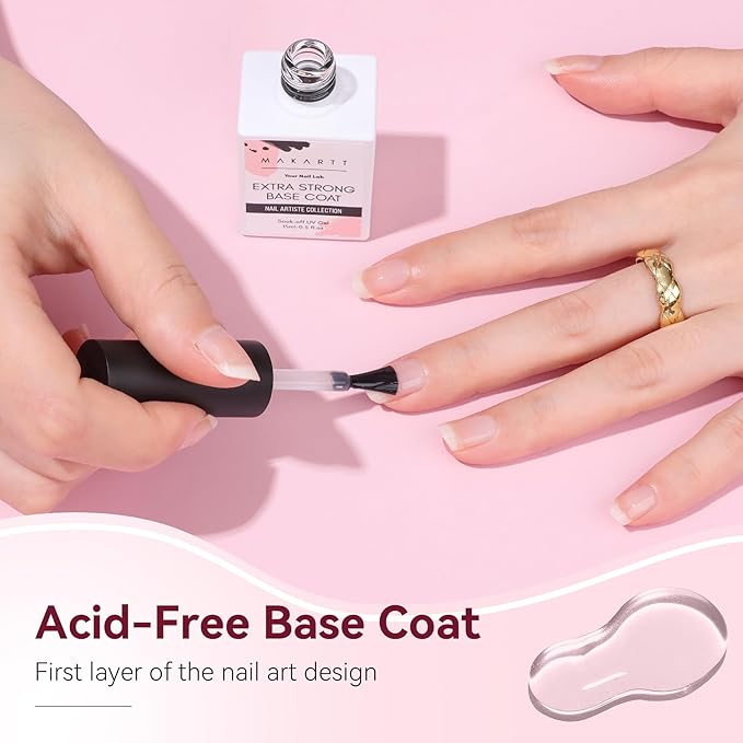 Makartt Base Coat Nail Polish 15ml – Extra Strong, Long-Lasting Gel Base Coat & Nail Glue for Small Nail Charms, Press-On Nails, UV/LED Lamp Required, Clear Foundation for Salon & DIY Home Use