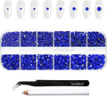 Beadsland Rhinestones for Makeup,8 Sizes 2500pcs Blue Flatback Rhinestones Face Gems for Nails Crafts with Tweezers and Wax Pencil,Sapphire,SS4-SS30