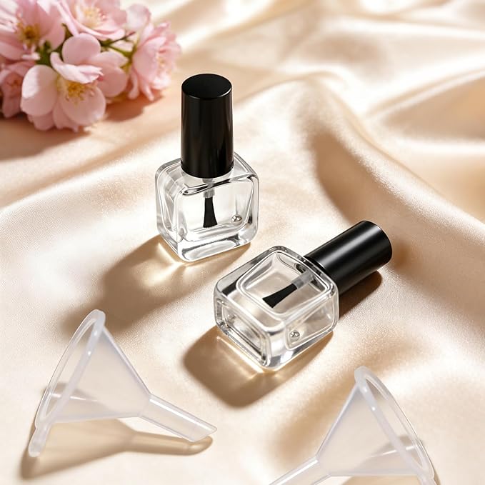 4Pcs Empty Nail Polish Bottles with Brush, Small Polish, Container with Funnel Mixing Balls, 5ML Glass Bottle for Nail Art Samples