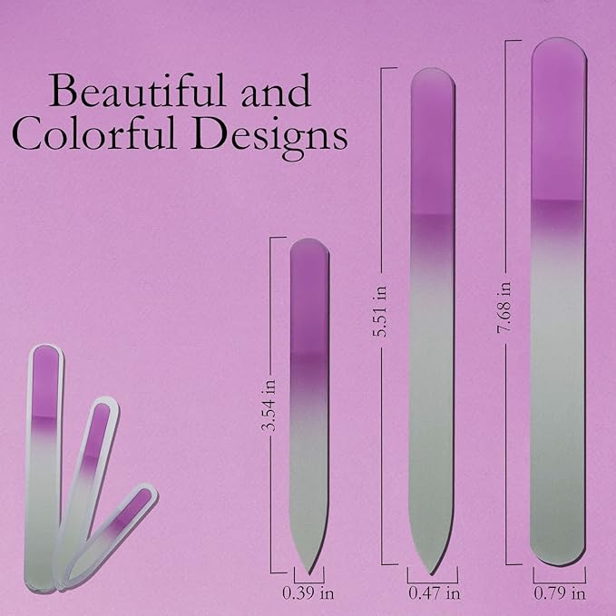 Glass Fingernail Files with Case - Manicure Set for Natural Nails - Double Sided Nail File Stocking Stuffers (Purple)