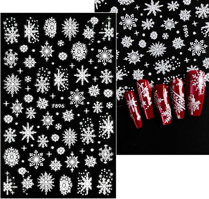 10 Sheets Christmas Nail Art Stickers Snowflake Nail Stickers White Nail Decals Winter Self Adhesive Nail Art Supplies for Women Girls DIY Manicure Nail Art Decorations