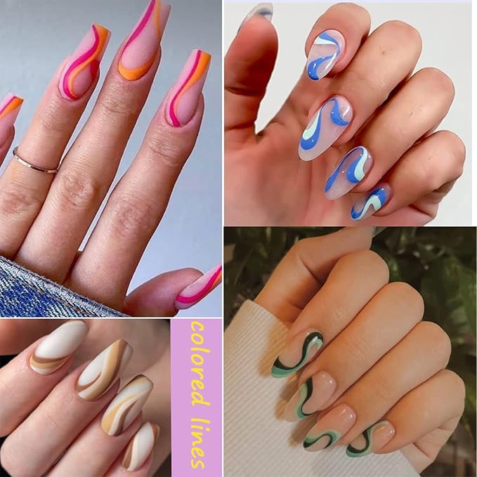 36 Sheets Colorful Stripes Nail Art Stickers Water Transfer Rainbow Nail Decals Wavy Stripe Heart Abstract Nail Art Design Supplies for Women Girls Nail Decoration Accessories