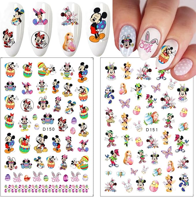 12 Sheets Cute Cartoon Nail Art Stickers Decals 3D Easter Self-Adhesive Nail Decals Cute Easter Eggs Bunny Rabbit Nail Design for Women Acrylic Nails Decoration Accessories