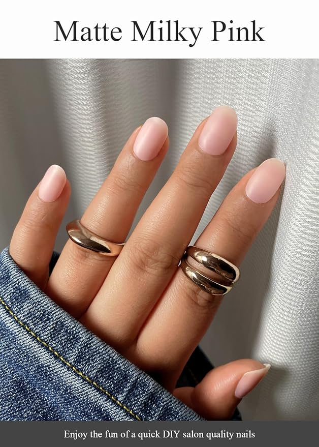 Semi Cured Gel Nail Strips (Matte Milky Pink), Translucent, 20 PCS Gel Nail Wraps, Stickers, UV Light Required, Salon Quality, Long Lasting