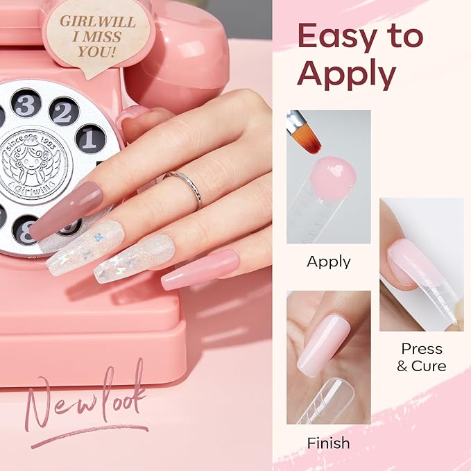 modelones Poly Gel Nail Kit 6 Colors with 8 W Nail Lamp Poly Extension Gel Clear Nude Pink Black Glitter Complete Starter Kit for Beginner DIY Salon Quality Manicures