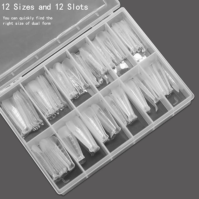 120Pcs Dual T-Shape Extension Poly Nail Forms, Full Cover Reusable Molds 12 Sizes for Solid Gel Glue Art Design Salon & DIY