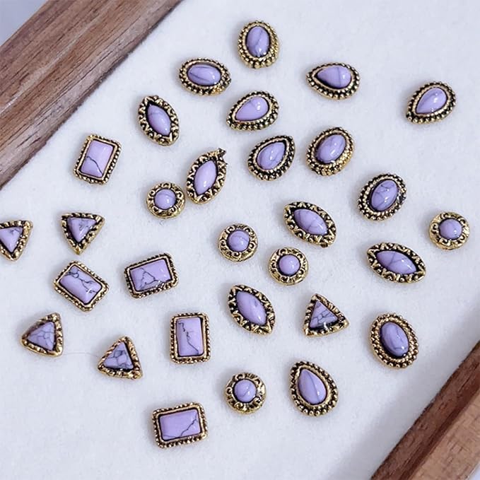 50 PCS Metal Turquoise Nail Charms - Western Cowboy Nail Art Decorations, 3D Nail Gems for DIY Manicure, Mixed Shapes Nail Accessories for Gel Acrylic Nails (B)