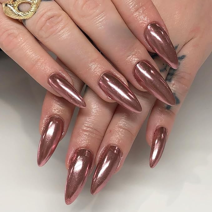 Rose Gold Nail Chrome Powders, 6 Colors Gold Chrome Powder for Nails Metallic Mirror Nail Powders Nail Art Decorations