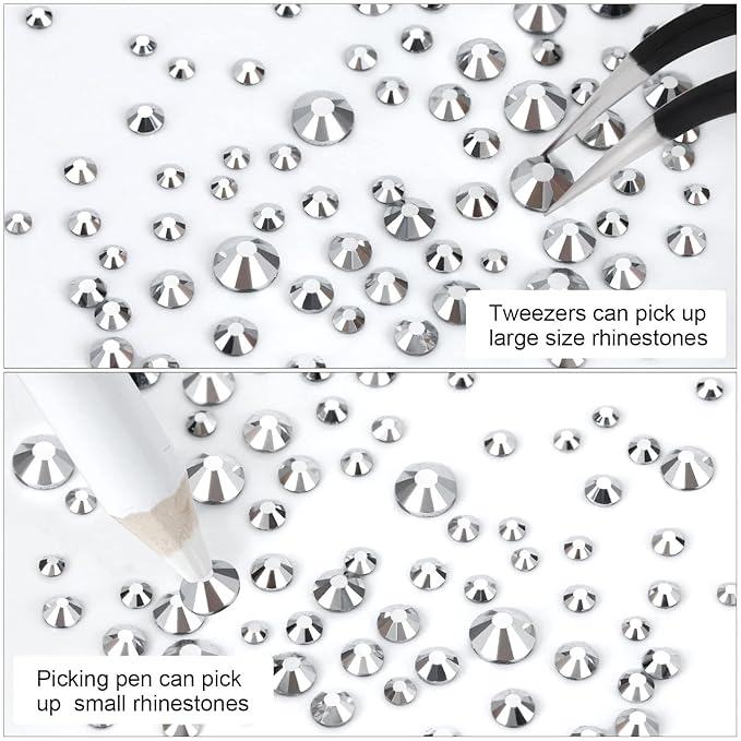 4240Pcs Silver Flatback Rhinestones 6 Sizes Crystal Diamonds for Nail Art Crafts Clothes Shoes with Tweezers and Picking Pen