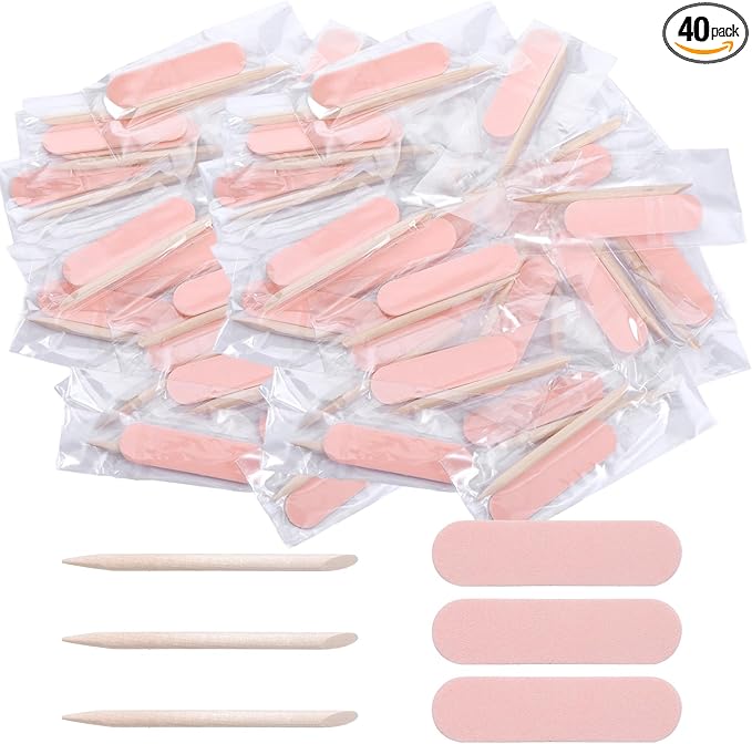 Mini Nail Files Disposable Cuticle Pusher for Press on Nails Double Sided Nail Files Manicure Pedicure Tools (40)