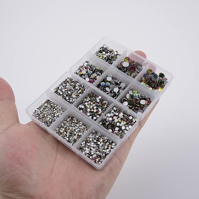 NCB 8000pcs Non Hotfix Rhinestones 10 Sizes Flatback Crystal Glass Rhinestones with Tweezers and Picking Pen for Nail Art Clothes Bags Phone Decorations Crafts DIY (099 Vitrail Medium Mix SS3-SS30)