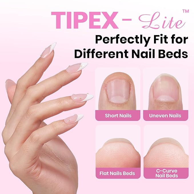 Beetles Tipex Lite Apex Nail Tips, Almond Medium,512pcs 16 Sizes,Pre-Building Pre-Etched Acrylic Nail Tips