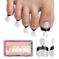 NOVO OVO Half-Cover Toe Nail Tips Black French, Round Soft Gel False Toenails with Alignment Guide Lines, Pre-Designed Clear Faux Toes for DIY Pedicure Extension, 240Pcs 15 Sizes (Flexible PMMA)