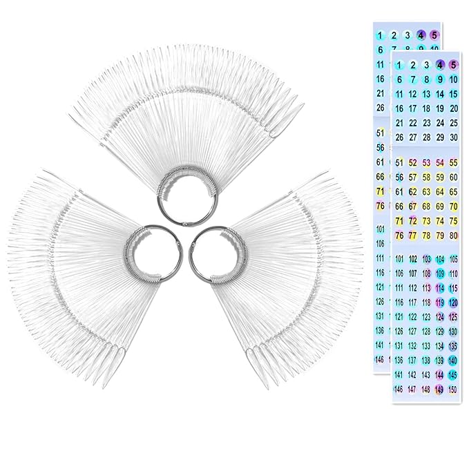 150pcs Nail Swatch Sticks with Number Stickers Nail Color Display Stiletto Tips Clear Nail Sample Sticks with Ring Practice Nail Tips Nail Supplies for Nail Techs Professional Nail Salon