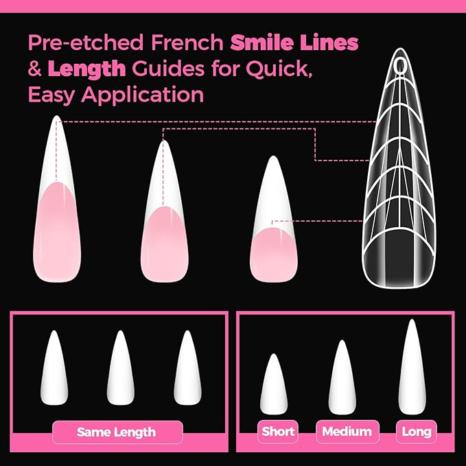 Flat Polygel Nail Forms Almond Shape,GlimightyX Straight Built-in Apex Dual Forms Molds Reusable,Pre-designed French Guildelines Polygel Tips for Nail Extension Salon Home DIY