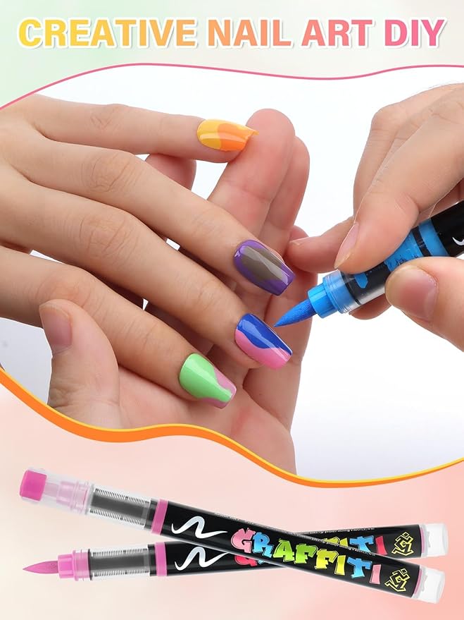EBANKU 24 Colors Nail Art Pens Quick Drying, 3D Soft-Tip Nail Polish Pens Acrylic Paint Nail Pens for Nail Art Color-fast Nail Point Dotting Liner Pen Sets for Home & Salon Nail DIY Art Design Tools