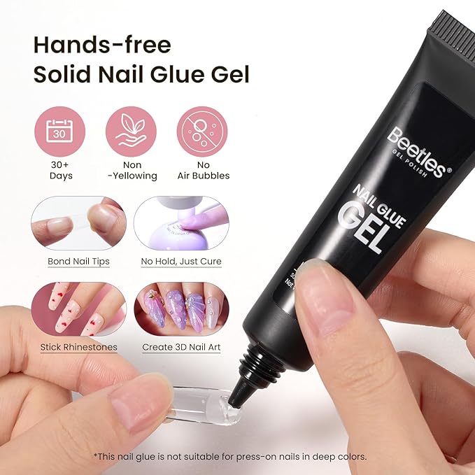 Beetles Gel Nail Kit Etch-X, Medium Square, 576pcs 12Size, with Nail Dehydrator and Primer, Solid Glue Mini Lamp, Half Matte Gel Nail Tips Acrylic Tips Easy DIY Extension Set Gift for Women