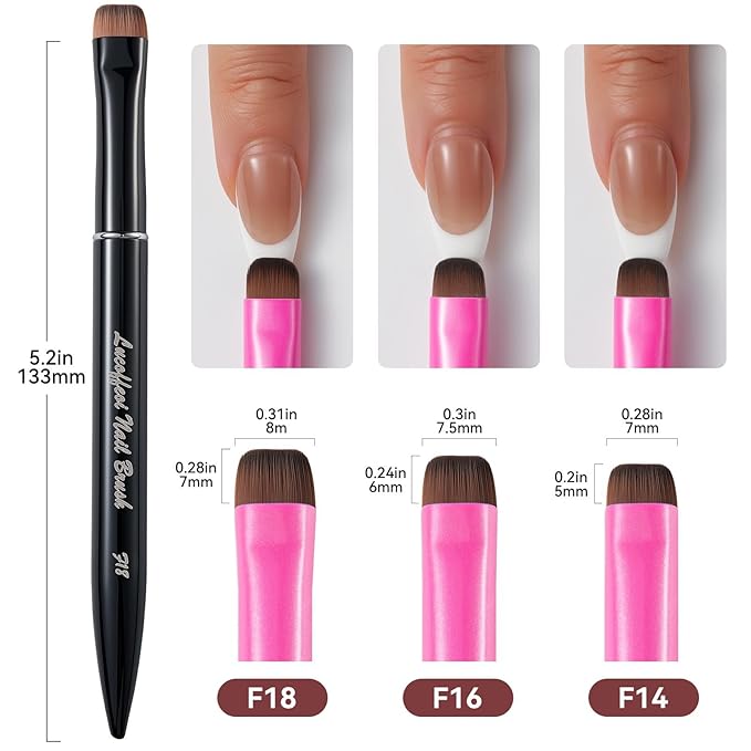 Nail Brush for French Tip, Nail Cleaning Brush for Gel & Acrylic - Professional Kolinsky Sable French Manicure Brush, Thin Nail Art Brush for Precise Clean Up & Polygel Application (Black, F14)