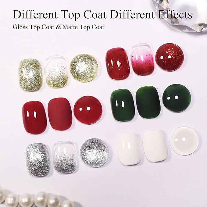 10ml Hema Free Gel Nail Polish Set, 6 Colors Gel Polish Kit Christmas Red White Dark Green Color Glitter Sparkle Winter Manicure Gift for Women at Home DIY and Salon