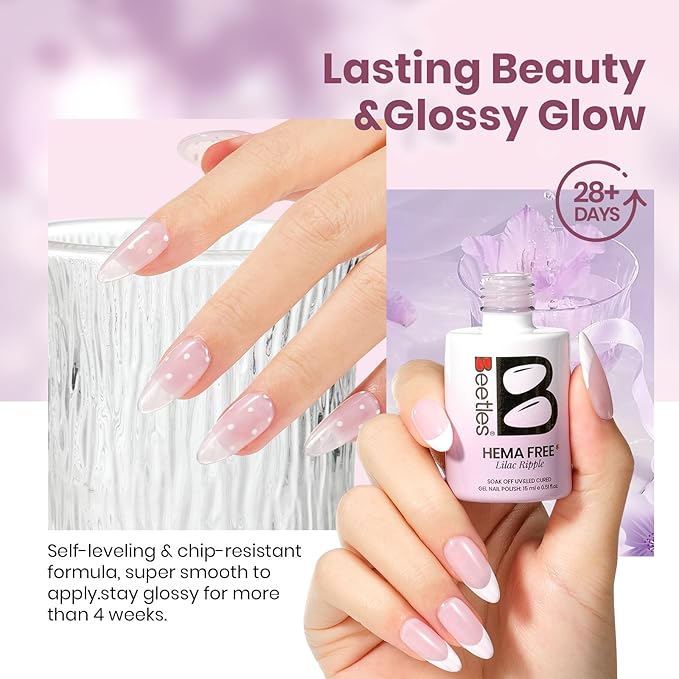Beetles Lilac Ripple Nude Pink Gel Nail Polish - 15ML Neutral Jelly Nude Pink Nail Polish Base Color Nail Concealer Sheer Translucent Effect Soak Off UV LED French Nail Art DIY Manicure Gift for Women