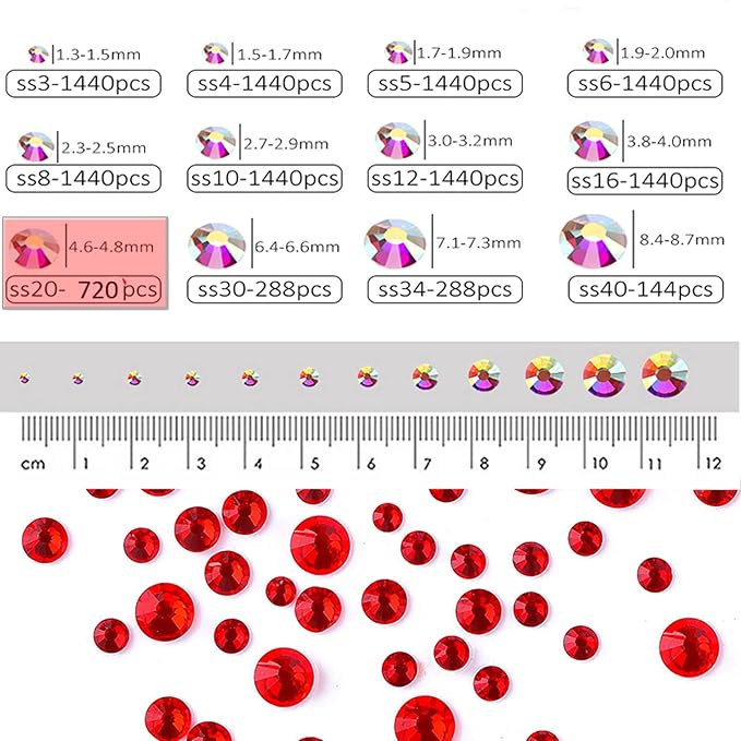 Dowarm 720 Pieces SS20 Flatback Crystals, 4.8MM Flatback Crystal Rhinestones for Craft Nails Dance Costumes, Non Hotfix, Red/Siam