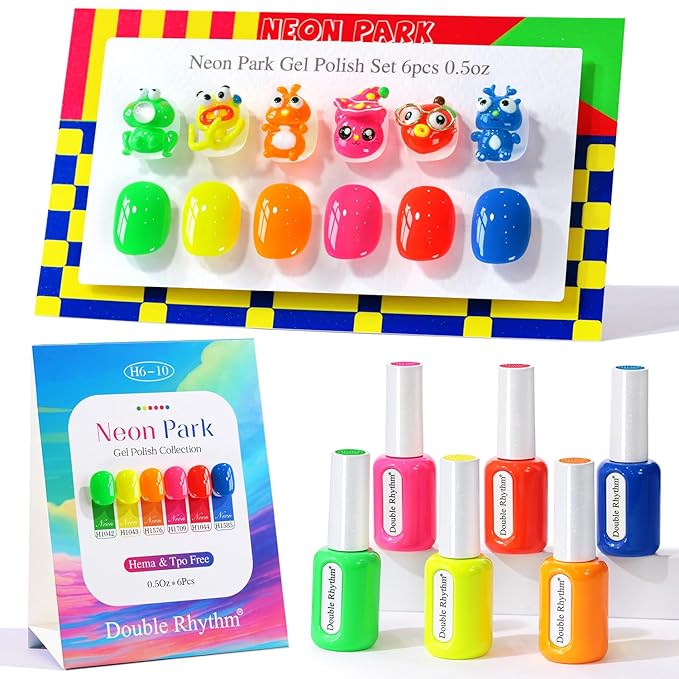 Double Rhythm 6 Pcs Hema Free Gel Polish Set 0.50 OZ Same Color Same Bottle Soak Off Neutral Natural Milky Gel Polish Kit Nail Art Manicure Salon DIY at Home (Neon Red Blue Green-H6-10)