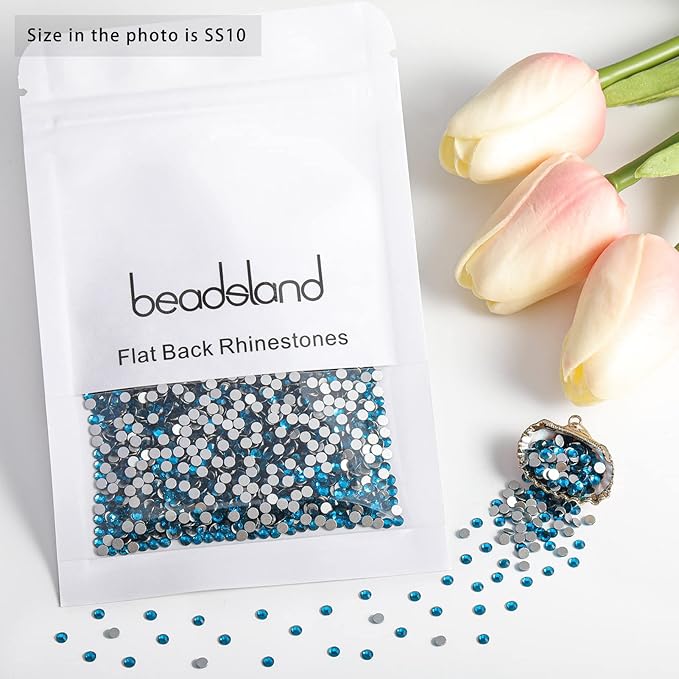 Beadsland Flat Back Crystal Rhinestones Round Gems for Nail Art and Craft Glue Fix, Indicolite, 2.7-2.9mm, SS10/1440pcs