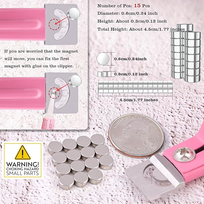 Light Pink Metal Premium Adjustable Nail Clippers with Magnet Sizers for Acrylic Nails, Professional Stainless Steel Fake False Nail Tip Clipper Cutter Trimmer, Manicure Tool for Salon Home Nail Art