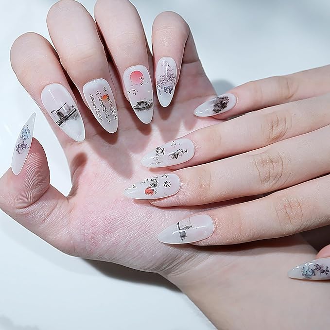 DANNEASY 15 Rolls Nail Art Foil Transfer, Landscape Painting Nail Foil Wraps Bamboo, Flowers, Cranes, Plum Blossoms Stickers Starry Sky Holographic Nail Foils for Women Nails Supplies