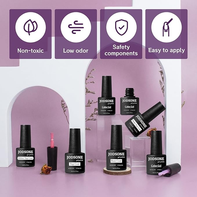 JODSONE 36 Pieces Gel Nail Polish Set U V Light Nail Drill Beginner Set Glossy Surface Easy To Apply Matte Texture All-In-One Manicure Kit