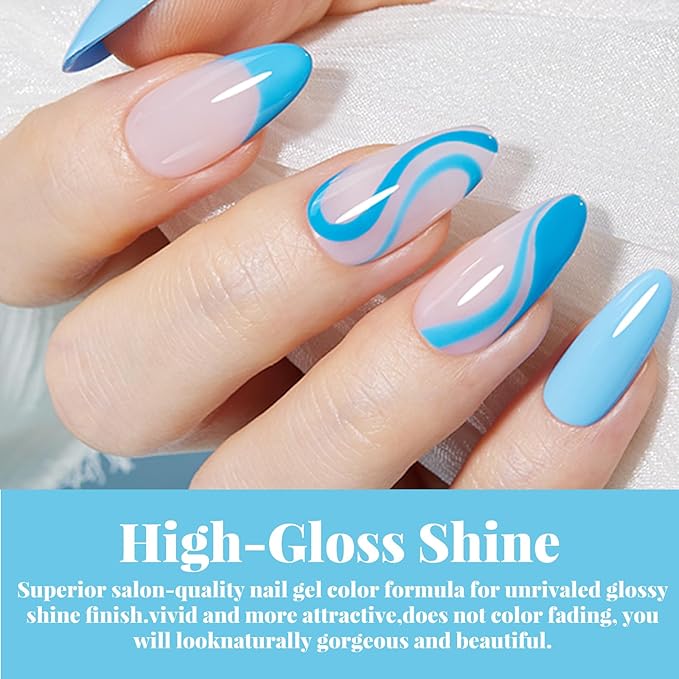 JR Blue Gel Nail Polish Set, 16ml Full Size Bottle 6 Colors Blue 9D Cateye Glitter Nail Gel Polish Gift Soak Off Led Nail Art Kit Salon DIY Colorful Bottle I