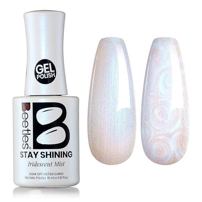 Beetles Pearl Gel Nail Polish - 15ml Stay Shining Iridescent Mist Gel Polish White Blue Sparkle Thread Effect Nail Art Uv Led Home Salon Long-Lasting Soak-Off Nail Gel Gift for Women