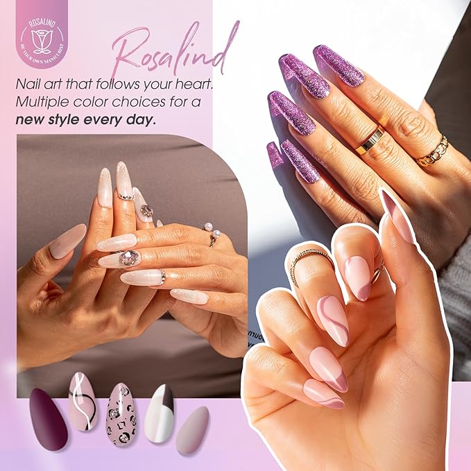 ROSALIND Gel Nail Polish Set, 8 Colors Pink Purple Glitter Gel Polish, Gentle Pink Elegant Purple Classic Gel Polish Collection Nail Art Gift DIY at Home