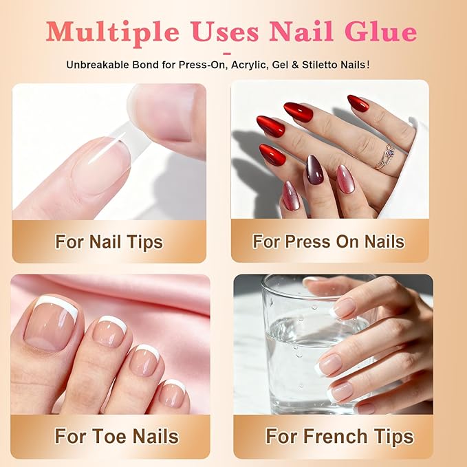 Quick Dry Gummy Nail Glue for Press Ons, 10g Semi Solid Air Dry Adhesive, No UV Lamp Needed, Long Lasting Putty for Fake Nails