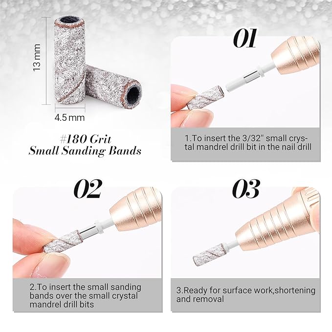 MelodySusie 50 Pcs Nail Drill Bits Small Sanding Bands with 3.1mm Mandrel Bit, 180 Fine Grit Nail File for Acrylic Nails Gel Manicures and Pedicure, Zebra