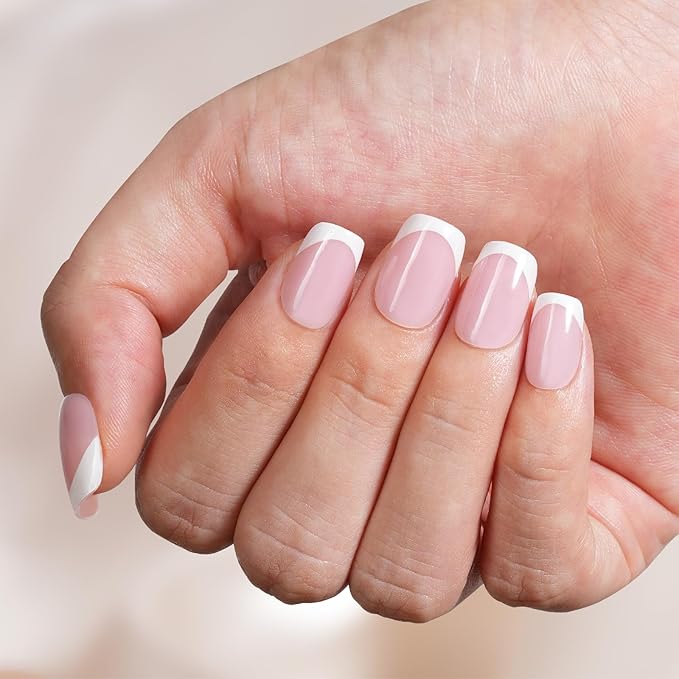Vansiho Pink French Gel Nail Tips, Short Round Soft Gel Nail Tips, French Tips Press on Nails, 150 Pcs Box of DIY False Nails, 15 Sizes