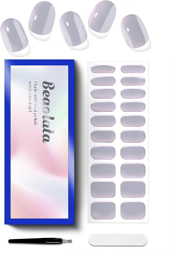 Semi Cured Gel Nail Strips - UV Light Gel Nail Stickers - 20 Long Lasting Salon Quality Wraps (Neon Nebula Purple)