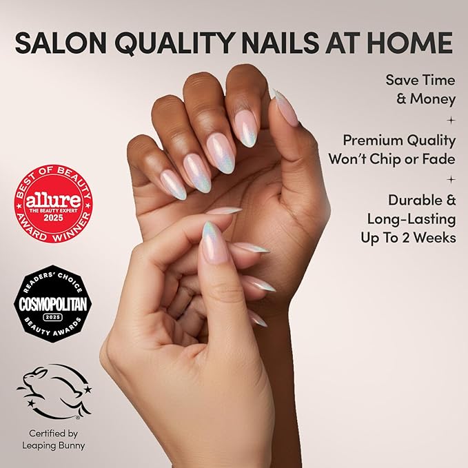 Glamnetic Press On Nails - Winter Storm Fake Nails | Semi-Transparent Short Almond Nails, Salon Quality | 15 Sizes - 30 Nail Kit with Glue